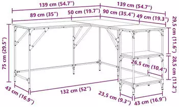 vidaXL Schreibtisch Altholz 139x139x75cm (Holzwerkstoff)