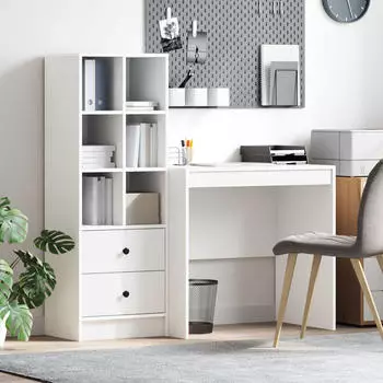 vidaXL Schreibtisch mit Schubladen, Regal und Stauraum, Wei&szlig;, 2er-Set (3337361)