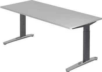 Hammerbacher XB-Serie Schreibtisch C-Fu&szlig; 180x80cm Grau/Graphit-Alu poliert (XB19/5/GC)