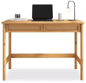Idimex Rodrigo Gerader Schreibtisch Massivholz Eiche 2 Rattanschubladen 76cm (Rodrigo)