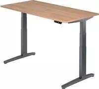 Arbeitstisch 160x80 cm Platte Nu&szlig;baum, Gestell graphit, elektrisch h&ouml;henverstell -