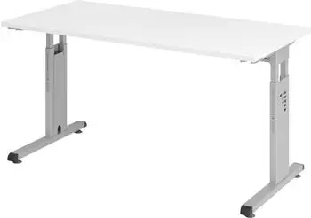 Hammerbacher Serie O Mini-Office Schreibtisch C-Fu&szlig; 140x67cm Wei&szlig;/Silber (VOS614/W/S)