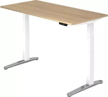 Hammerbacher XBHM16 Sitz-Steh-Schreibtisch elektrisch h&ouml;henverstellbar 160x80cm Eiche/Wei&szlig;-Alu (XBHM16/E/WC)