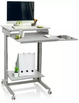 HJH Office Workstation Stehschreibtisch h&ouml;henverstellbar mit Rollen Grau (830021)