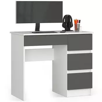 Akord Furniture Factory Schreibtisch A-7 4 Schubladen 90x77x50cm Wei&szlig;/Graphitgrau (IP0PBIUBIASZAPRA7)