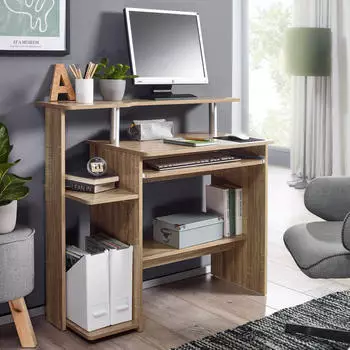 Wohnling Dennis Schreibtisch mit Tastaturauszug, Eiche Sonoma, 94x48cm (WL1.171)