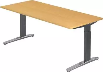 Hammerbacher Schreibtisch C-Fu&szlig; 180x80cm Buche/Graphit-Alu poliert (XB19/6/GC)