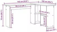 vidaXL Schreibtisch Ger&auml;ucherte Eiche 142 x 102 x 73 cm Holzwerkstoff