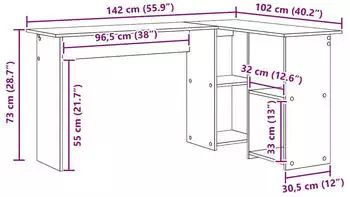 vidaXL Eckschreibtisch Holzwerkstoff Ger&auml;ucherte Eiche 142x102x73cm (869294)