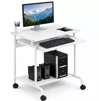 Techly Mobiler Computertisch Compact mit ausziehbarer Tastaturablage, Wei&szlig; (ICA-TB S005W)