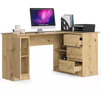 Akord Furniture Factory B-20 Eckschreibtisch 155x85x77cm, 3 Schubladen, 4 Regale, Artisan Eiche (B-20)