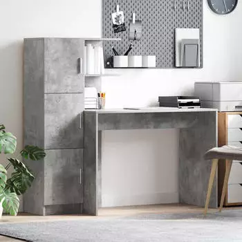 vidaXL Schreibtisch mit Stauraum, 2-teilig, Holzwerkstoff, Betongrau