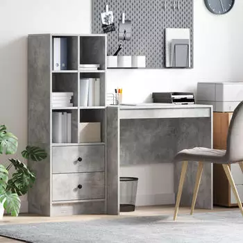 vidaXL Schreibtisch mit Schubladen und Regal 2-tlg. Betongrau (3337364)