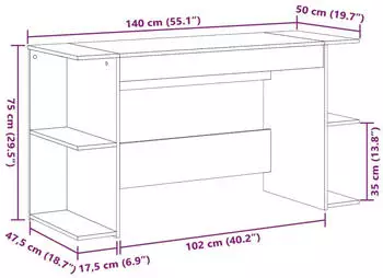 vidaXL Schreibtisch Holzwerkstoff Grau Sonoma 140x50x75cm (840553)