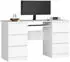 Akord Furniture Factory A11 Schreibtisch 6 Schubladen, ausziehbare Tastaturablage, 135x50x77cm, Weiß (A11)