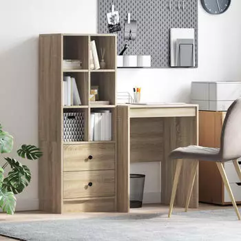 vidaXL Schreibtisch mit Schubladen und Regal Sonoma-Eiche 2er-Set (3337339)