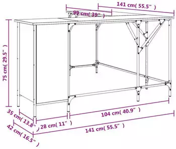 vidaXL Schreibtisch Sonoma Grau 141x141x75cm Holzwerkstoff (837600)