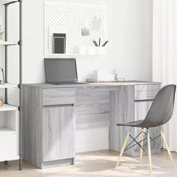 vidaXL Schreibtisch mit T&uuml;r Grau Sonoma 140x49x76cm Holzwerkstoff (3328512)