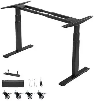 VEVOR Elektrisches Schreibtischgestell 3-stufig 2 Motoren 125kg schwarz (FKT-2A3-SS-OB)