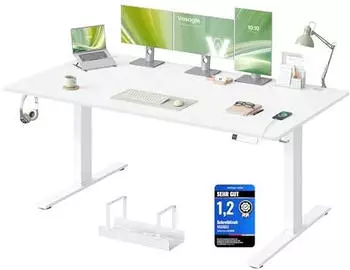 Vasagle H&ouml;henverstellbarer Schreibtisch 180x80cm USB-C 3 Speichertasten Mattwei&szlig; (LSD148WZ02)
