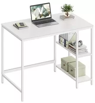 Vasagle Schreibtisch mit 2 Ablagen, Stahlgestell, 100x50x76cm, ahornwei&szlig; (LWD046W01)