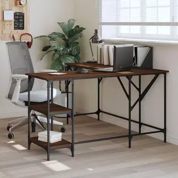 vidaXL Schreibtisch Braun Eichen-Optik 139x139x75cm Holzwerkstoff (837591)