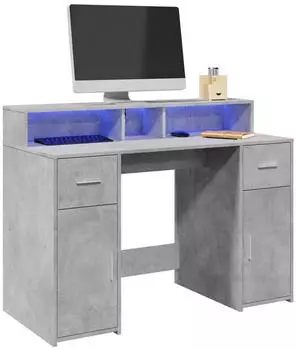 vidaXL LED-Schreibtisch Holzwerkstoff Betongrau 120x55x91cm (3309414)