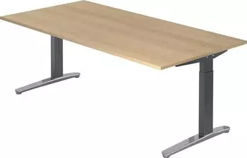 Hammerbacher Schreibtisch TOPAS LINE 200x100cm, h&ouml;heneinstellbar, Eiche/Graphit/Alu poliert