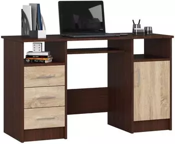 Akord Furniture Factory ANA Schreibtisch 3 Schubladen, Wenge/Sonoma Eiche, 124x52x74cm (ANA)