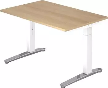 Hammerbacher TOPAS LINE Schreibtisch C-Fu&szlig;, h&ouml;heneinstellbar, 120x80cm, Eiche/Wei&szlig;/Alu poliert