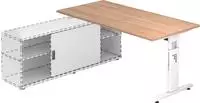 Hammerbacher-Anbauschreibtisch T-Fu&szlig; 160x80cm Nussb./Wei&szlig;-VOSE16/N/W