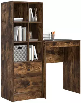 vidaXL Schreibtisch mit Schubladen und Regal, Ger&auml;ucherte Eiche, 2-tlg. (3337301)