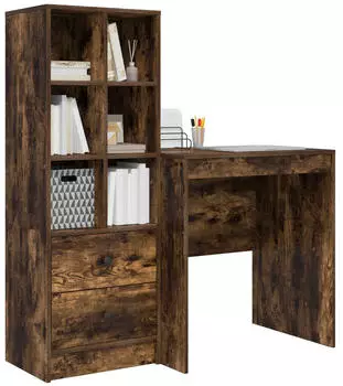 vidaXL Schreibtisch mit Schubladen und Regal, Ger&auml;ucherte Eiche, 2er-Set (3337349)