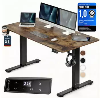 Casaria Elektrisch h&ouml;henverstellbarer Schreibtisch 160x70cm Wireless Charger, Vintage-Braun (110194)