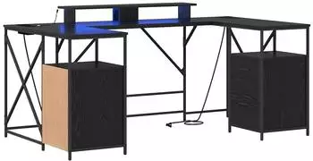 vidaXL Schreibtisch mit Regal Schwarz Eichen-Optik 182x101x87,5cm (3376136)