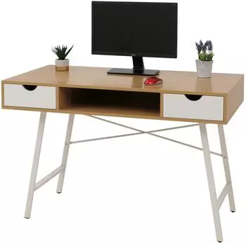 MCW Schreibtisch MCW-E92, 3D-Struktur, 120x60cm, wei&szlig;/naturbraun (MCW-E92)