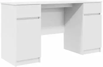 vidaXL Schreibtisch mit Schubladen, wei&szlig;, 140x49x76cm, Holzwerkstoff (3328507)