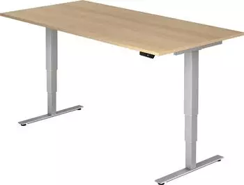 Hammerbacher XDSM Sitz-Steh-Schreibtisch elektrisch h&ouml;henverstellbar 200x100cm, eiche/silber (VXDSM2E/E/S)