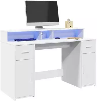 vidaXL Schreibtisch mit LED-Beleuchtung, wei&szlig;, 140x55x91cm, Holzwerkstoff (3309420)