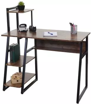 MCW MCW-K68 Schreibtisch mit Regal, Metall/MDF, braun, 100x50cm (MCW-K68)
