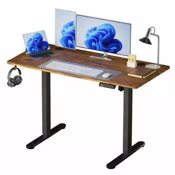 Relaxdays H&ouml;henverstellbarer Schreibtisch elektrisch, Industrial, 160x60cm, braun-schwarz