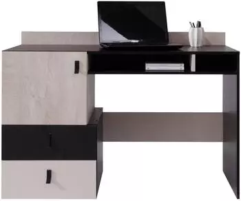 Mirjan24 Planet 09 Schreibtisch mit Dreht&uuml;r und 2 Schubladen, 125x86x55cm, schwarz/Eiche