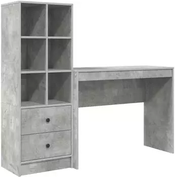 vidaXL Schreibtisch mit Schubladen und Regal, betongrau, 2er-Set (3337332)