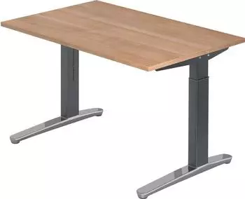 Hammerbacher Schreibtisch XB-Serie C-Fu&szlig; 120x80cm, Nussbaum/Graphit-Alu poliert (XB12/N/GC)