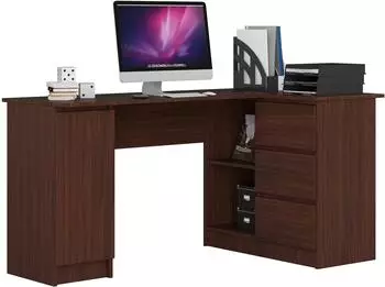 Akord Furniture Factory Eckschreibtisch B20 Weng&eacute;, 155x85x77cm, 1 T&uuml;r, 3 Schubladen, 4 Regale (B-20)