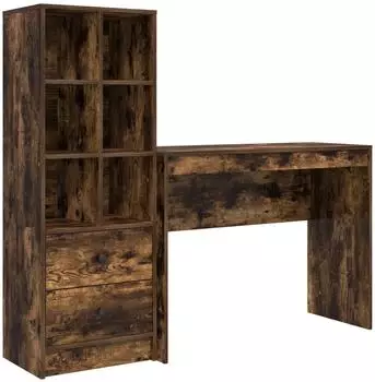 vidaXL Schreibtisch mit Schubladen und Regal, ger&auml;ucherte Eiche, 2er-Set (3337333)