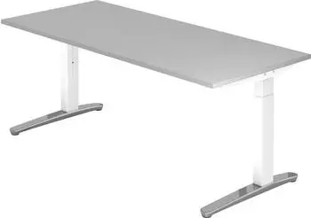 Hammerbacher Schreibtisch XB-Serie C-Fu&szlig; 180x80cm, grau/wei&szlig;-Alu poliert (XB19/5/WC)