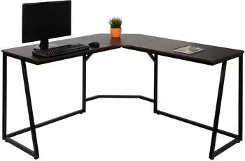 Mendler HWC-K66 Eck-Schreibtisch MDF Metall dunkelbraun 140x140cm (96750)