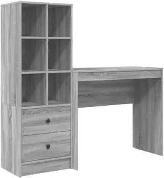 vidaXL Schreibtisch mit Schubladen und Regal, grau Sonoma, 2er-Set (3337326)