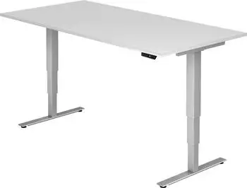 Hammerbacher XDSM2E Sitz-Steh-Schreibtisch elektrisch h&ouml;henverstellbar 200x100cm wei&szlig;/silber (VXDSM2E/W/S)
